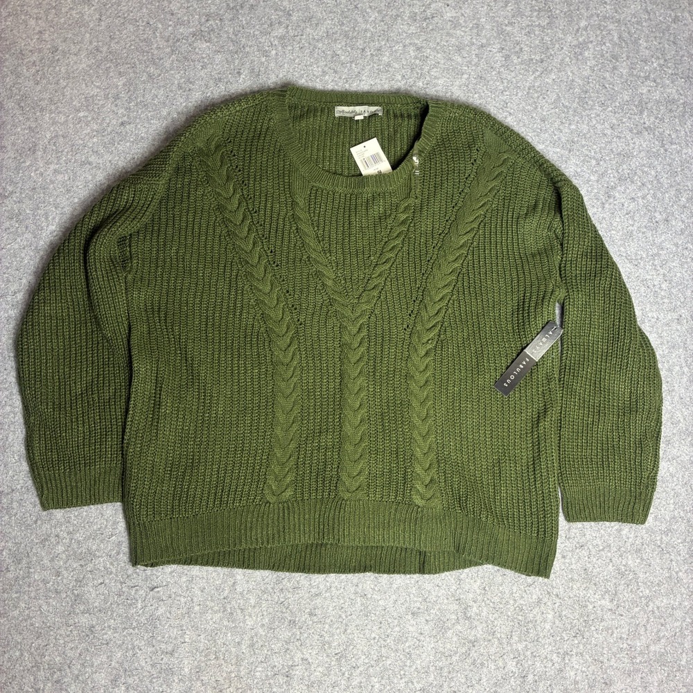 Absolutely Famous Cable Knit Sweater Womens 3X Olive NWT Crew Neck Relaxed Fit